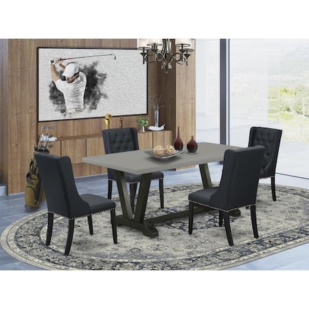 East West Furniture 5 Piece V-Style Dining Set - Wire Brush Black V697FO624-5